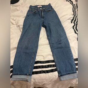 Vibrant Denim Blue straight-leg Jeans.